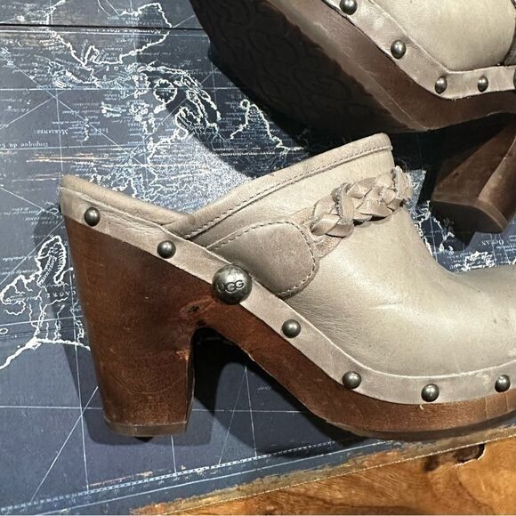 UGG Australia Studded Leather Braided Clog Heels Size 8 - Picture 3 of 9